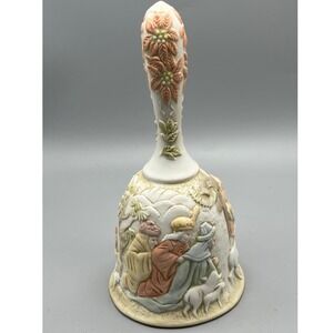 Vintage Lefton Bisque Porcelain Nativity Bell "O‎ Come All Ye Faithful" 1982.
